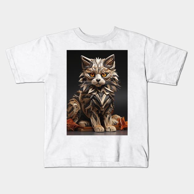 Fold Art Style Cat Kids T-Shirt by Nenok